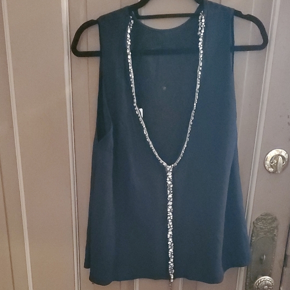 Black Sleeveless Top with Crystals And Silver Embellishments